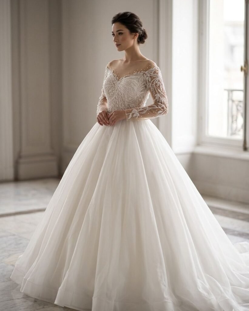 Vestido de Novia Joya con Manga Larga — Tendencia Nupcial
